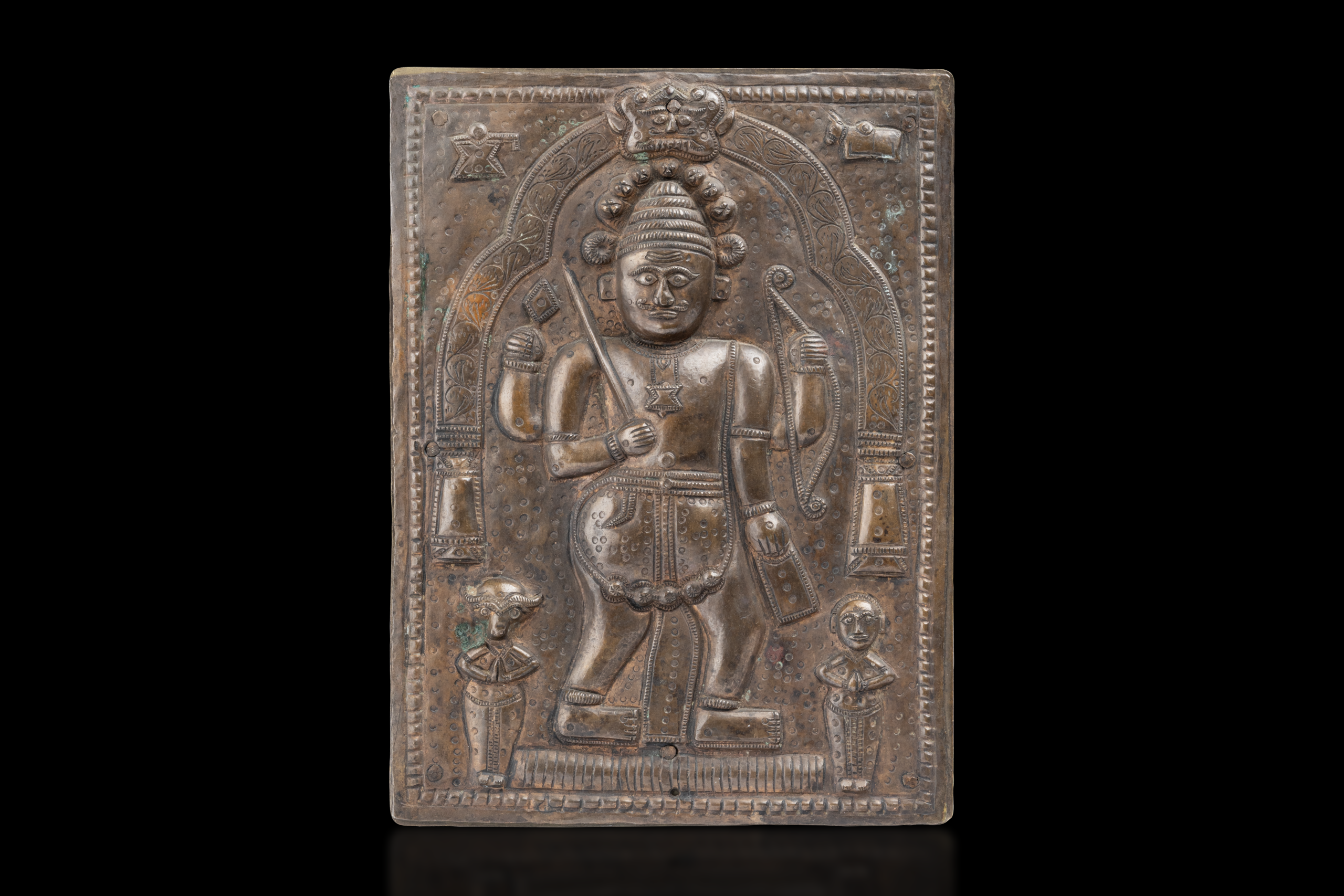 Veerabhadra, Repousse Panel, Bronze, Possibly Karnataka, Southern India, ca. 1880-1900.